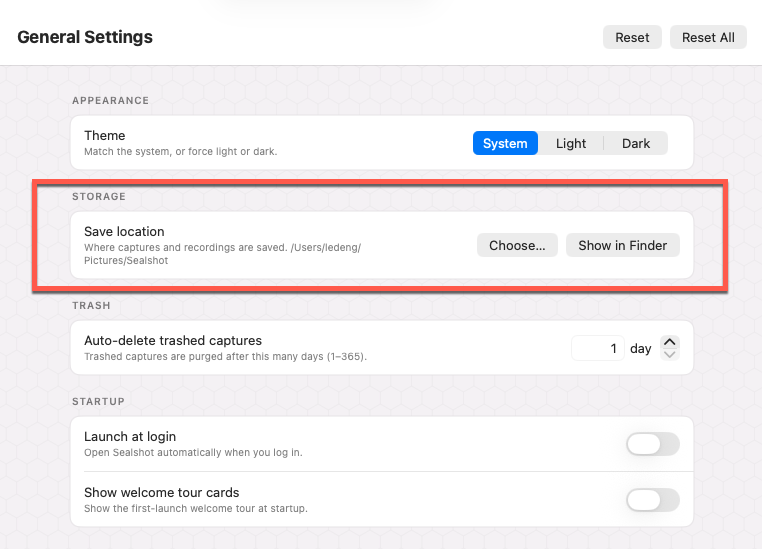 The save-location setting