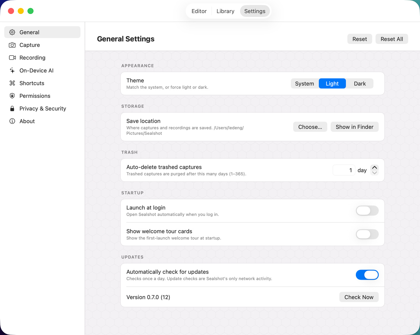 Settings → General